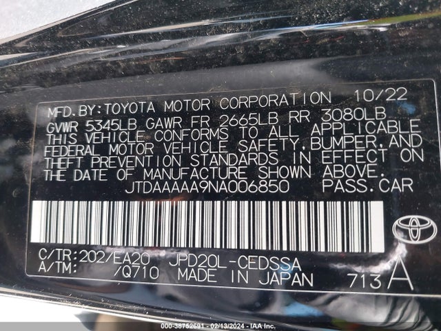 Toyota Mirai Xle 2022 JTDAAAAA9NA006850 Image 9