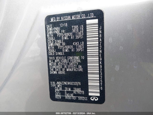 JN8AZ2NE9K9232576 Infiniti QX80 LUXE