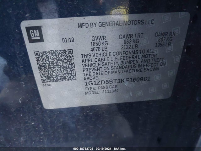 Chevrolet MALIBU LT 2019 1G1ZD5ST3KF160981 Image 9