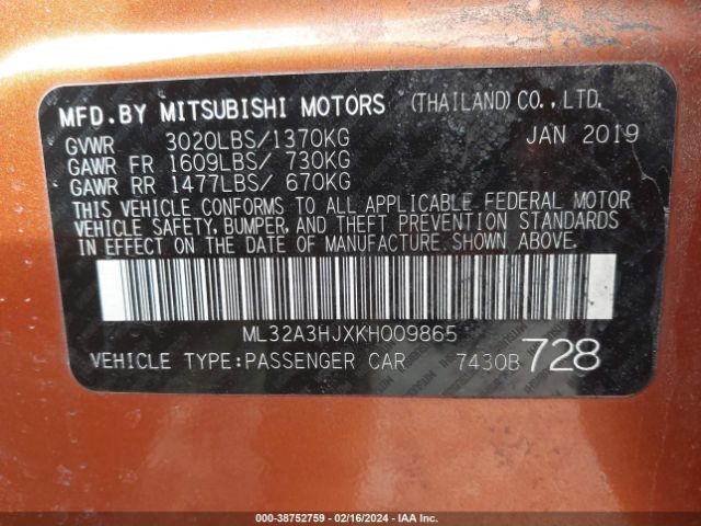 ML32A3HJXKH009865 Mitsubishi Mirage Rf