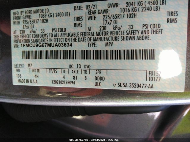 2021 FORD ESCAPE 1FMCU9G67MUA03634 Photo 8
