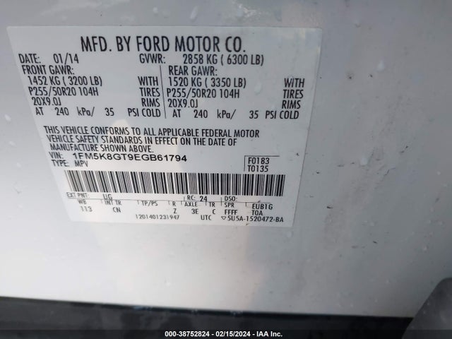 Ford EXPLORER SPORT 2014 1FM5K8GT9EGB61794 Image 9