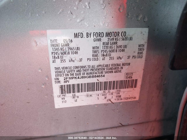 Ford EDGE SEL 2016 2FMPK4J89GBB84654 Image 9