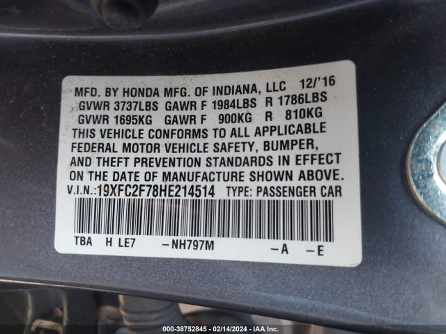 Honda CIVIC EX 2017 19XFC2F78HE214514 Image 9