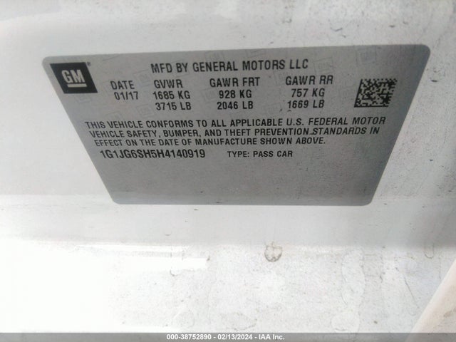 Chevrolet Sonic Lt Auto 2017 1G1JG6SH5H4140919 Image 9