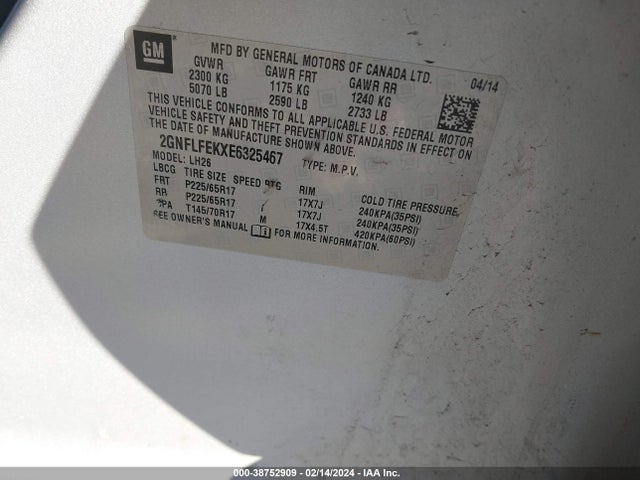 Chevrolet EQUINOX 1LT 2014 2GNFLFEKXE6325467 Image 9