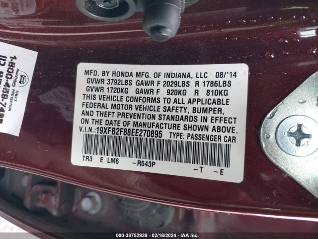 Honda CIVIC EX 2014 19XFB2F88EE270895 Image 9