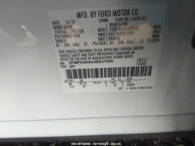 2FMPK4K84JBB27686 Ford Edge Titanium