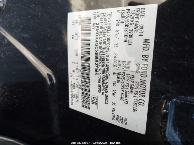 Ford EDGE SE 2014 2FMDK4GCXEBB27066 Image 9