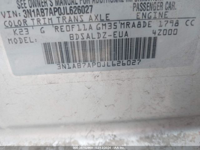 3N1AB7AP0JL626027 Nissan SENTRA SV