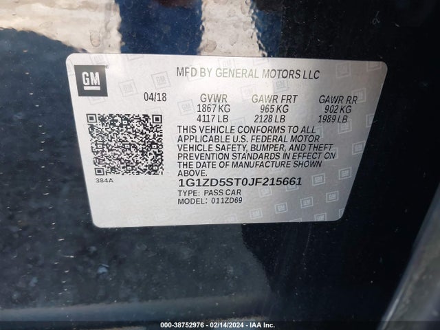 Chevrolet MALIBU LT 2018 1G1ZD5ST0JF215661 Image 9
