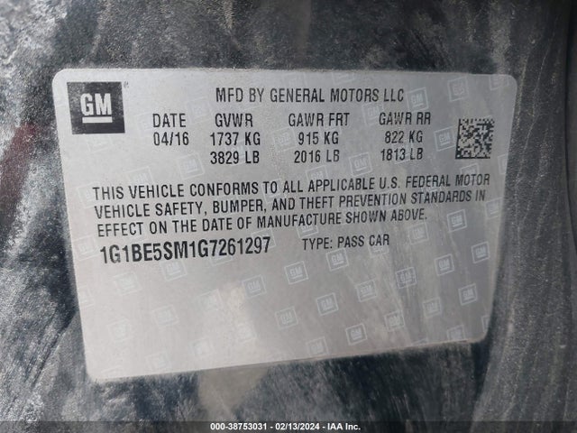 Chevrolet Cruze Lt Auto 2016 1G1BE5SM1G7261297 Image 9