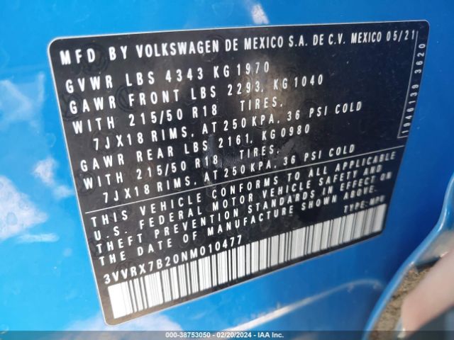 3VVRX7B20NM010477 Volkswagen Taos 1.5t Se