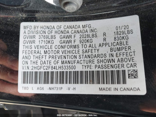 Honda Civic Sport 2020 2HGFC2F84LH533500 Image 9