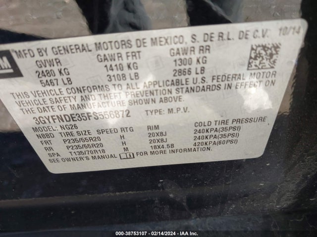 3GYFNDE35FS556872 Cadillac Srx Premium Collection