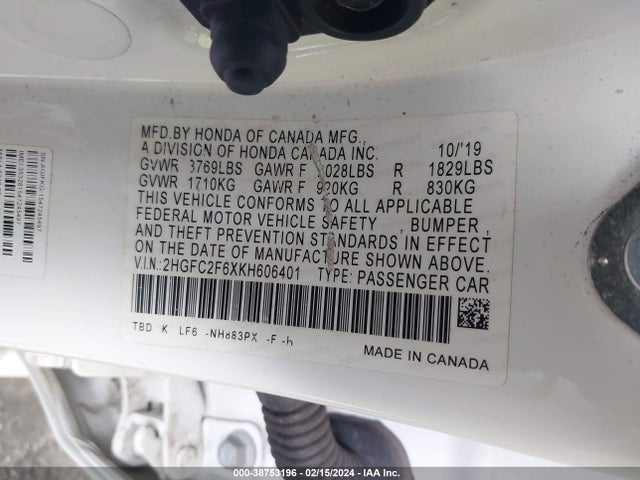 Honda Civic Lx 2019 2HGFC2F6XKH606401 Image 9