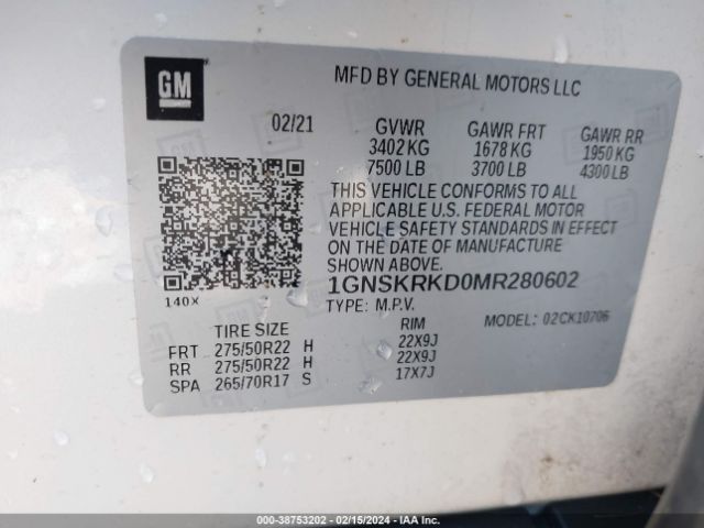 1GNSKRKD0MR280602 Chevrolet Tahoe 4wd Rst
