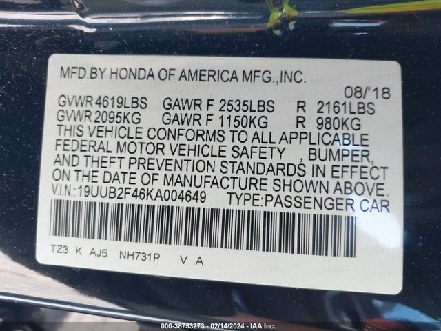 19UUB2F46KA004649 Acura Tlx Tech Pkg