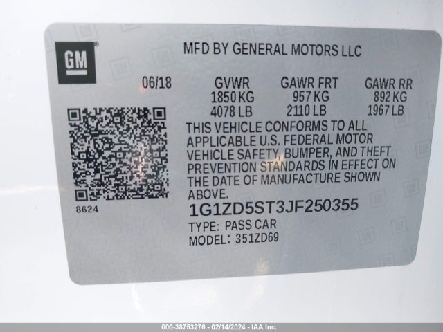 Chevrolet MALIBU LT 2018 1G1ZD5ST3JF250355 Image 9