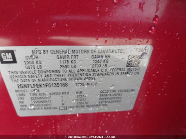 Chevrolet EQUINOX 1LT 2015 2GNFLFEK1F6135168 Image 9