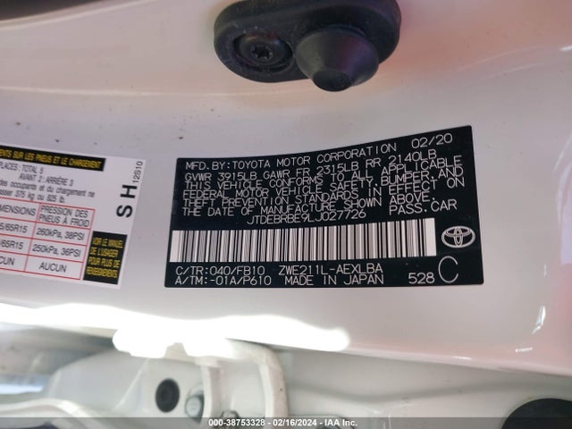Toyota Corolla Hybrid Le 2020 JTDEBRBE9LJ027726 Image 9