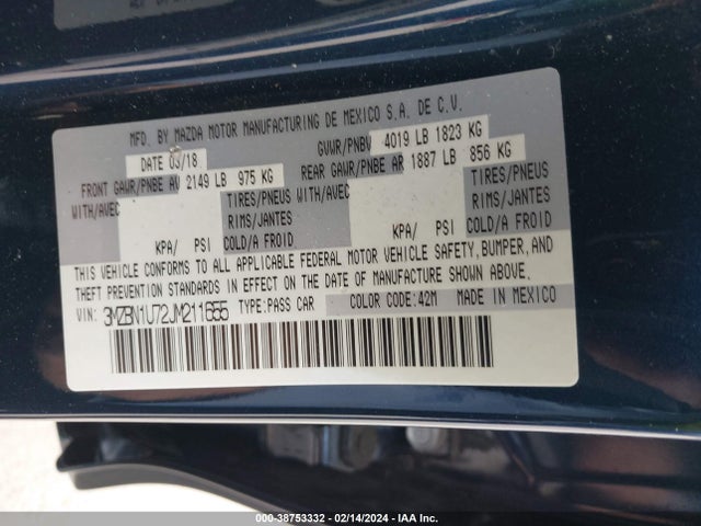 3MZBN1U72JM211655 Mazda Mazda3 Sport