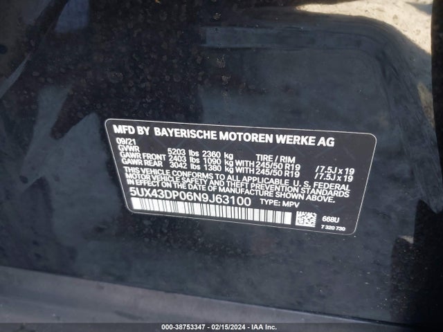 BMW X3 Sdrive30i 2022 5UX43DP06N9J63100 Image 9
