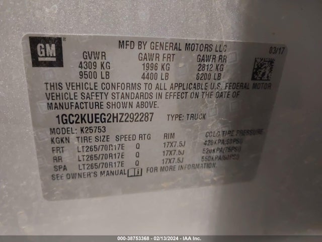 Chevrolet Silverado 2500hd Wt 2017 1GC2KUEG2HZ292287 Image 9
