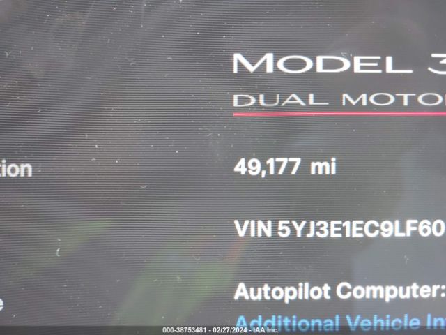 5YJ3E1EC9LF603333 Tesla Model 3 Performance Dual Motor All-wheel Drive