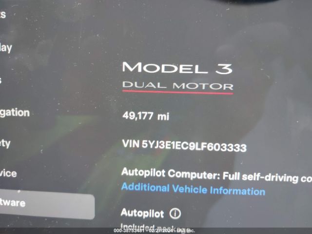 5YJ3E1EC9LF603333 Tesla Model 3 Performance Dual Motor All-wheel Drive