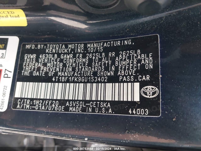 Toyota CAMRY SE 2016 4T1BF1FK9GU153402 Image 9