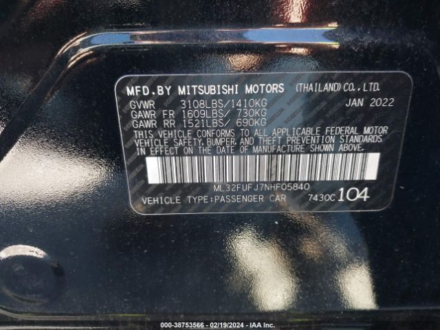 2022 MITSUBISHI MIRAGE G4 ML32FUFJ7NHF05840 Photo 8