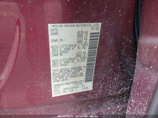 1N6BA1F48GN506207 Nissan Titan Xd Pro-4x Diesel