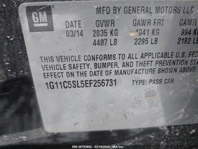 Chevrolet MALIBU 1LT 2014 1G11C5SL5EF256731 Image 9
