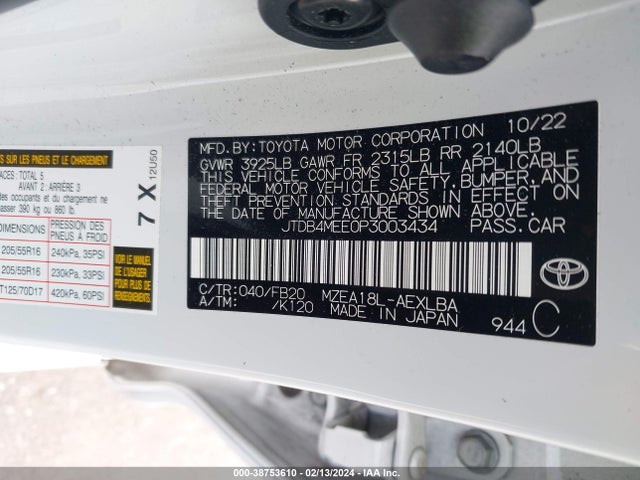 Toyota COROLLA LE 2023 JTDB4MEE0P3003434 Image 9