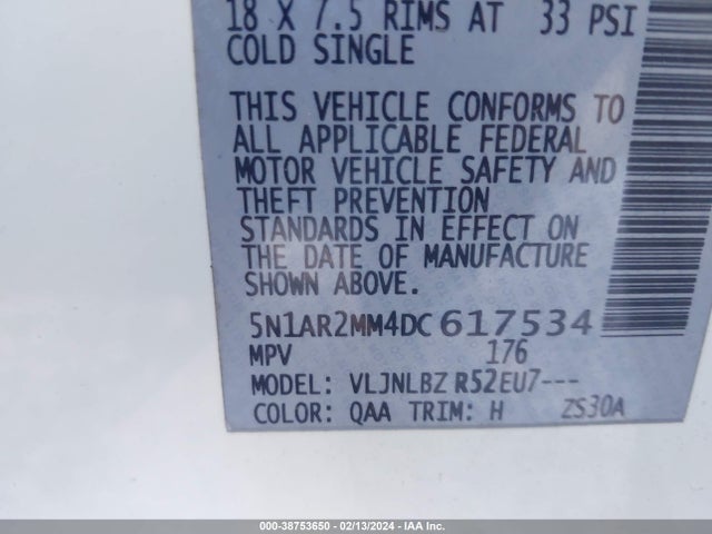 2013 NISSAN PATHFINDER S VIN: 5N1AR2MM4DC617534