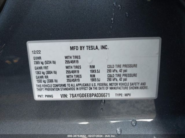 7SAYGDEE8PA036671 Tesla Model Y Awd/long Range Dual Motor All-wheel Drive
