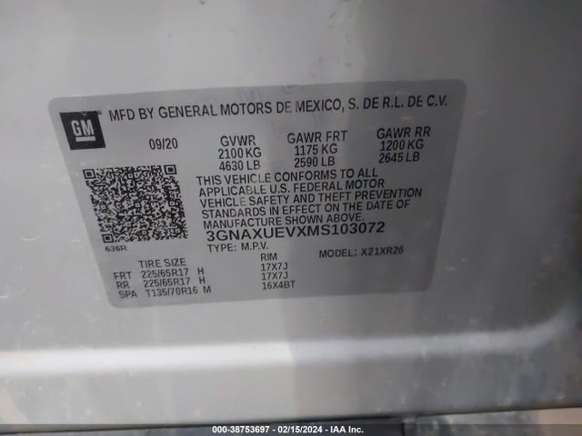 Chevrolet Equinox Awd Lt 2021 3GNAXUEVXMS103072 Image 9