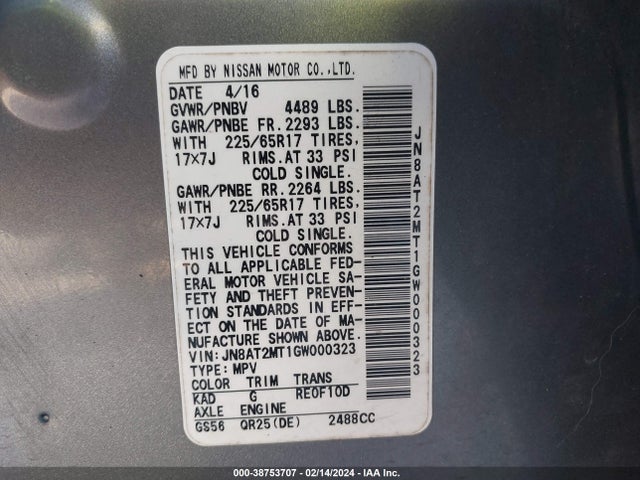 Nissan ROGUE S 2016 JN8AT2MT1GW000323 Image 9