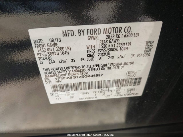Ford EXPLORER SPORT 2014 1FM5K8GT2EGA46597 Image 9