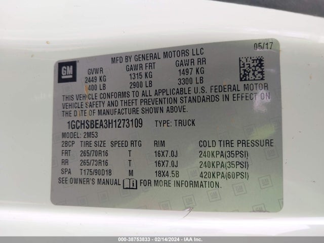 Chevrolet Colorado Wt 2017 1GCHSBEA3H1273109 Image 9
