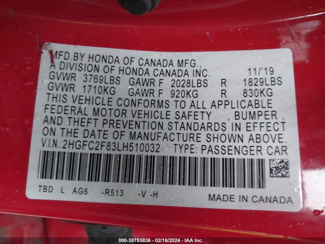 Honda Civic Sport 2020 2HGFC2F83LH510032 Image 9