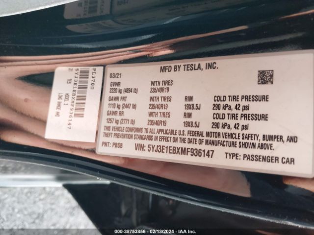 5YJ3E1EBXMF936147 Tesla Model 3 Long Range Dual Motor All-wheel Drive