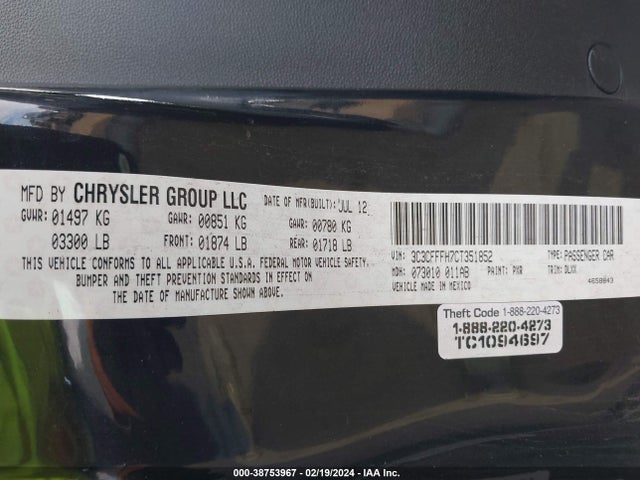 2012 FIAT 500 3C3CFFFH7CT351852 Photo 8