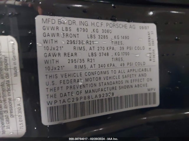 2008 PORSCHE CAYENNE WP1AC29P88LA92328 Photo 8