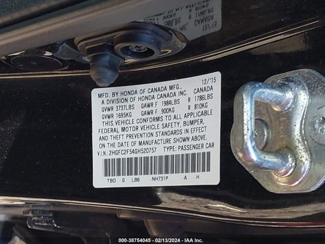 2016 HONDA CIVIC LX VIN: 2HGFC2F54GH520757