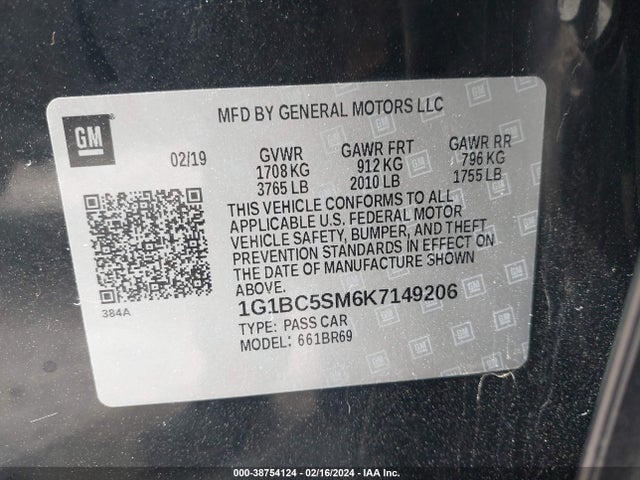 Chevrolet CRUZE LS 2019 1G1BC5SM6K7149206 Image 9