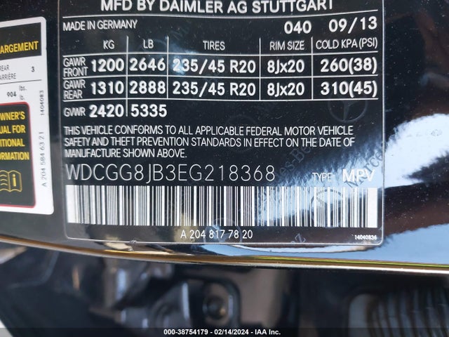WDCGG8JB3EG218368 Mercedes-Benz Glk 350 4matic