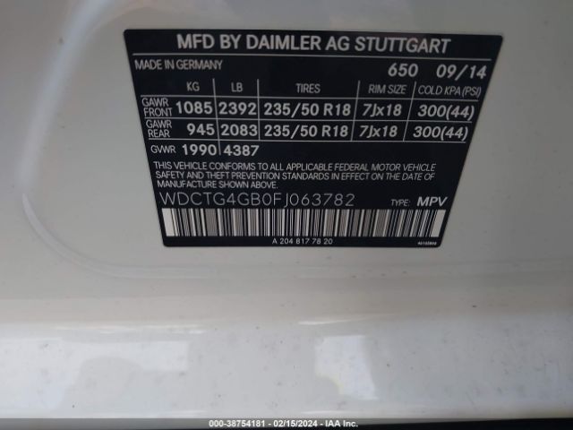 WDCTG4GB0FJ063782 Mercedes-Benz Gla 250 4matic