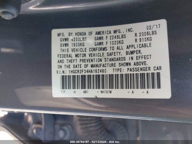 Honda ACCORD LX 2017 1HGCR2F34HA162480 Image 9
